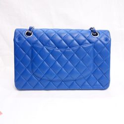 CHANEL Mattelasse blue shoulder bag chain flap R55-17