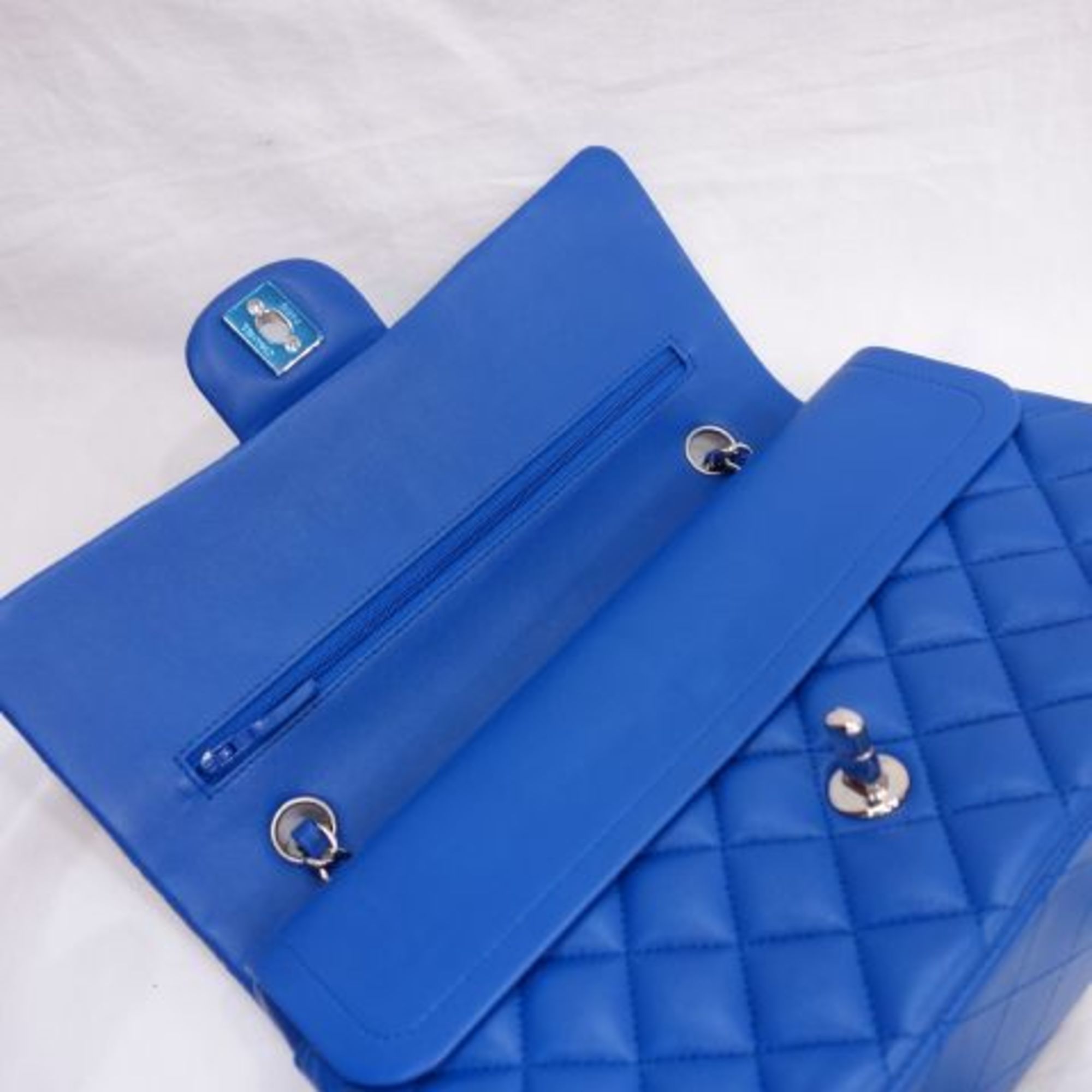 CHANEL Mattelasse blue shoulder bag chain flap R55-17