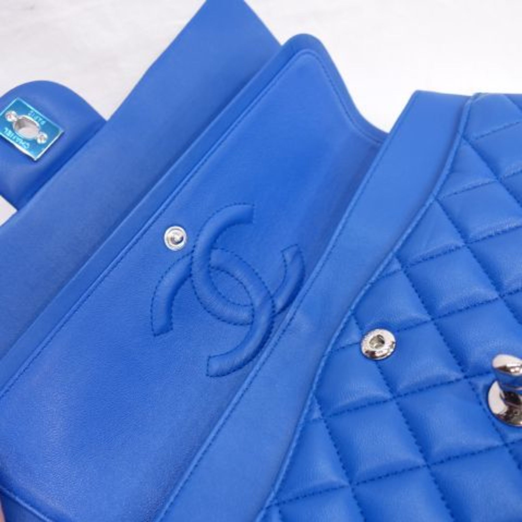 CHANEL Mattelasse blue shoulder bag chain flap R55-17