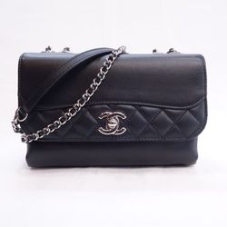 CHANEL Mattelasse Chain Bag Black Silver Hardware Handbag Shoulder R253-15