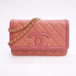 CHANEL Classic Chain Wallet Pink Gold Hardware Ladies Chanel R241-6