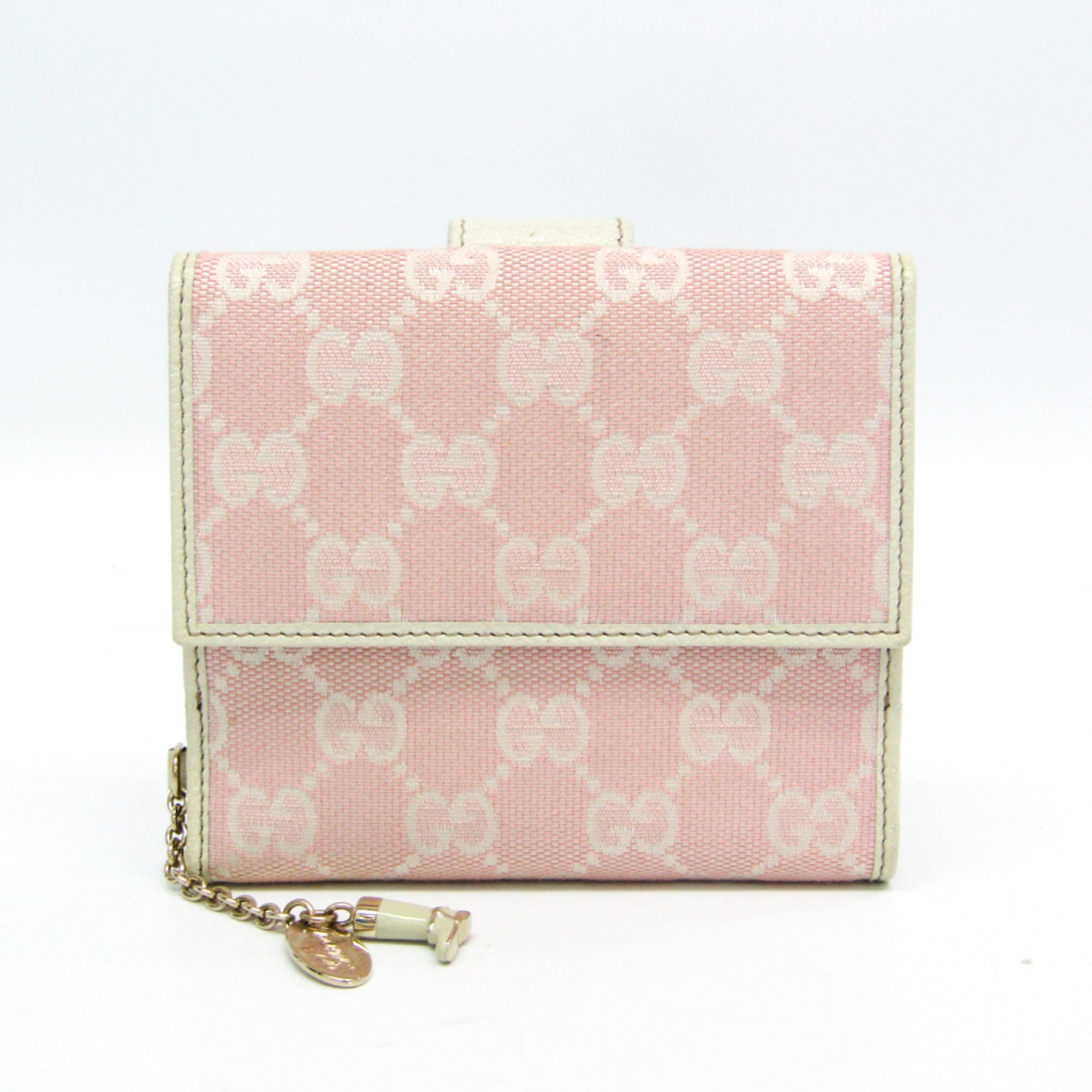 Gucci 154182 Women's GG Canvas,Leather Wallet (bi-fold) Cream,Pink