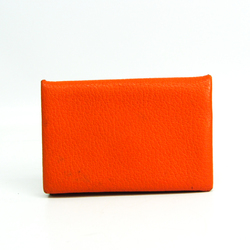 Hermes Calvi Chevre Leather Card Case Orange