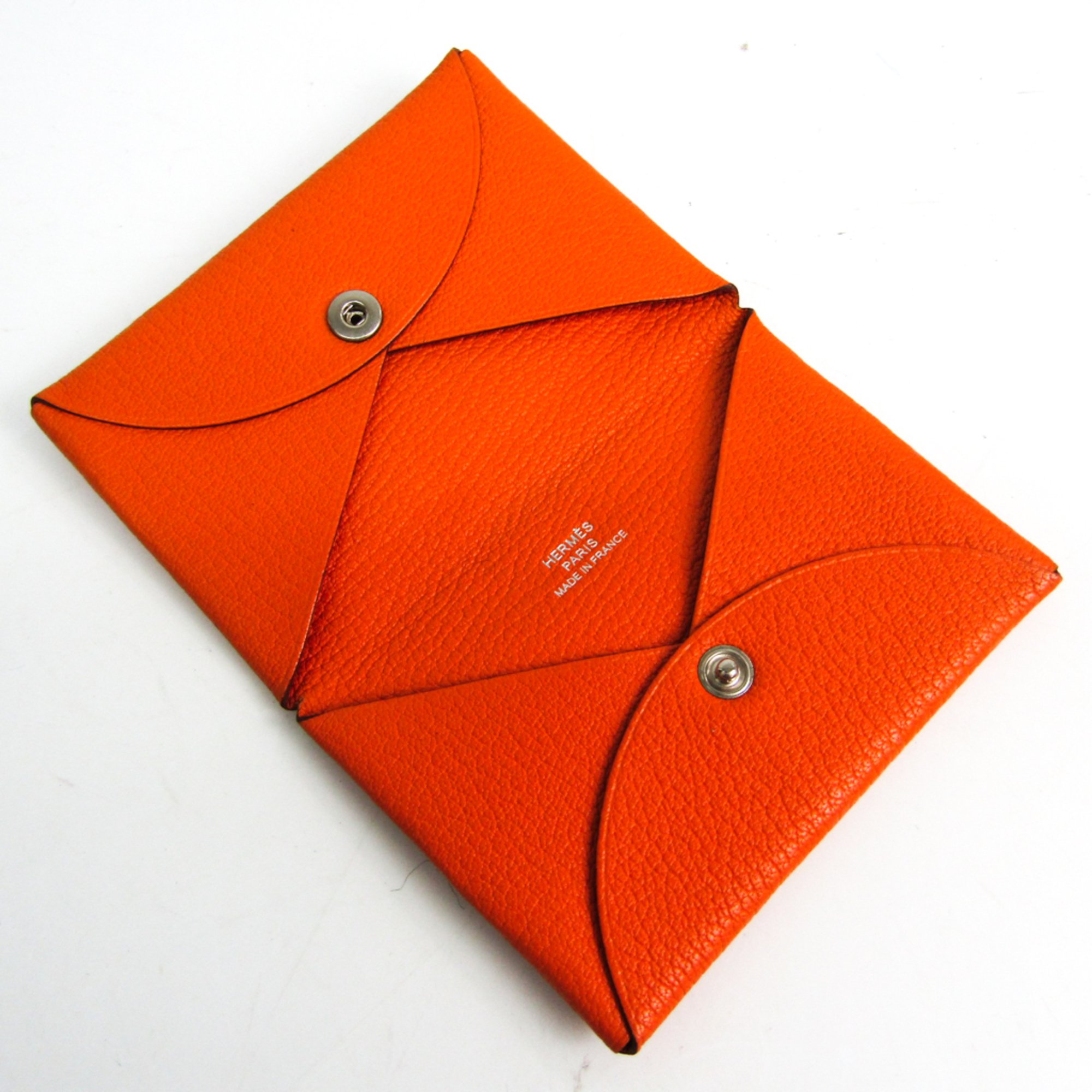 Hermes Calvi Chevre Leather Card Case Orange