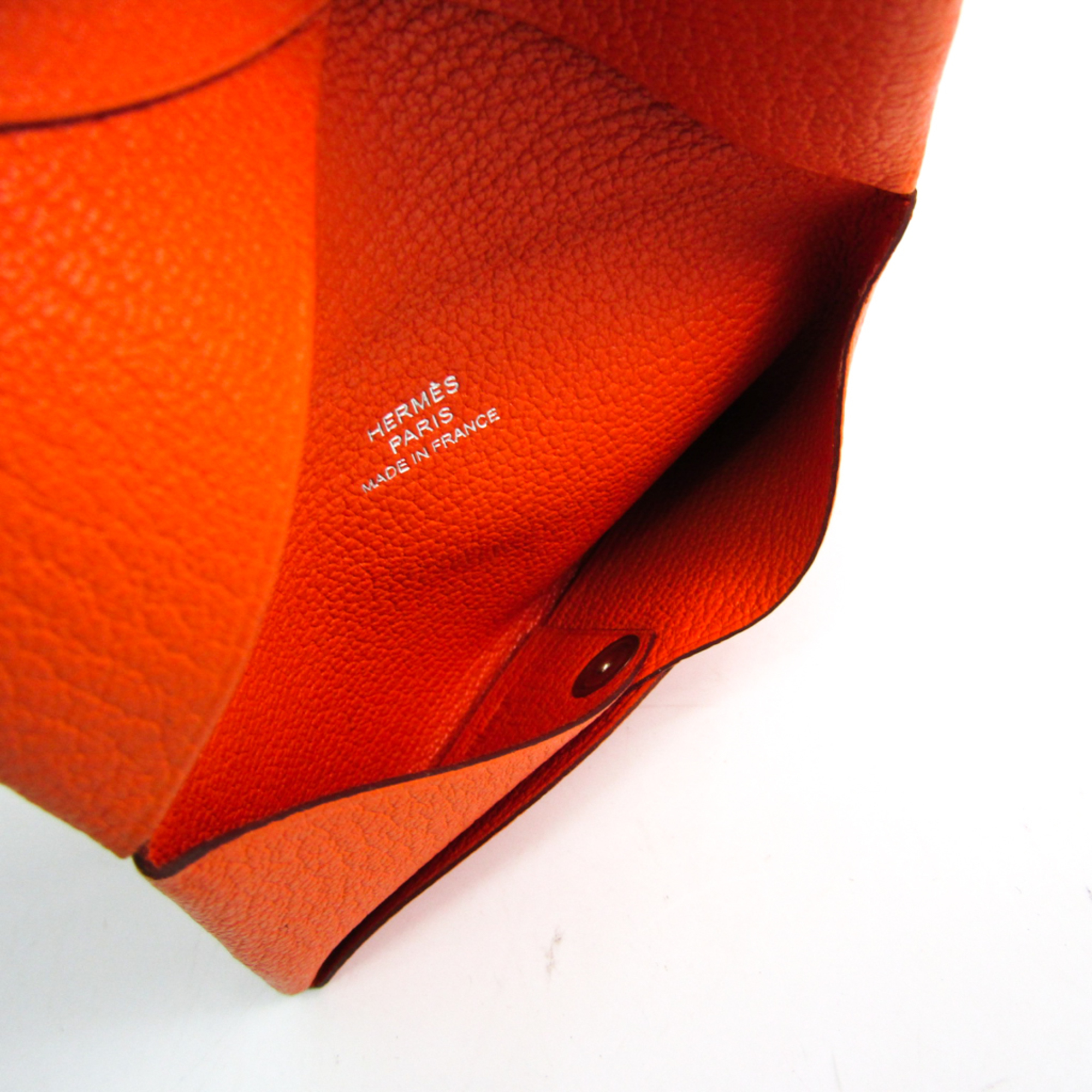 Hermes Calvi Chevre Leather Card Case Orange