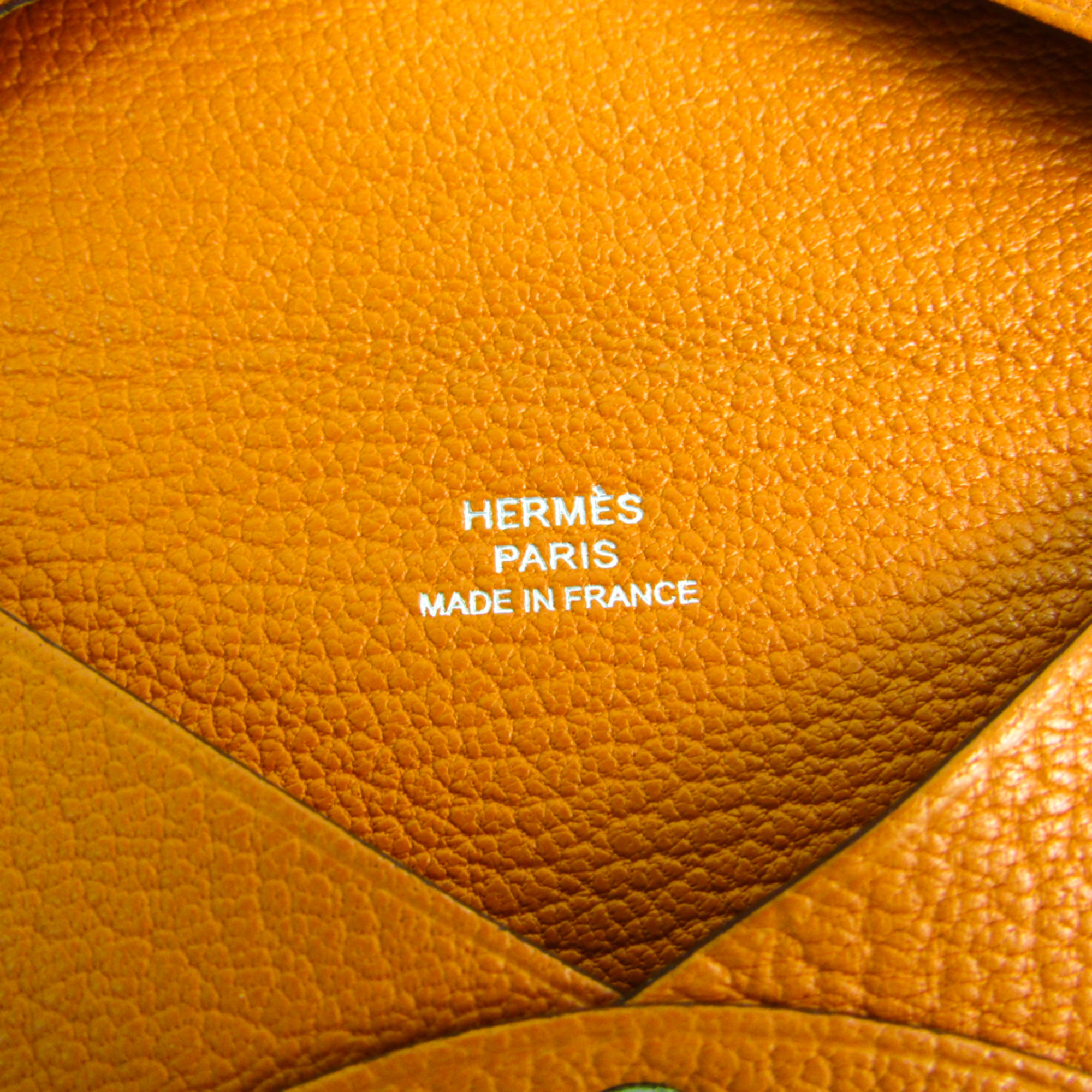 Hermes Calvi Chevre Leather Card Case Orange