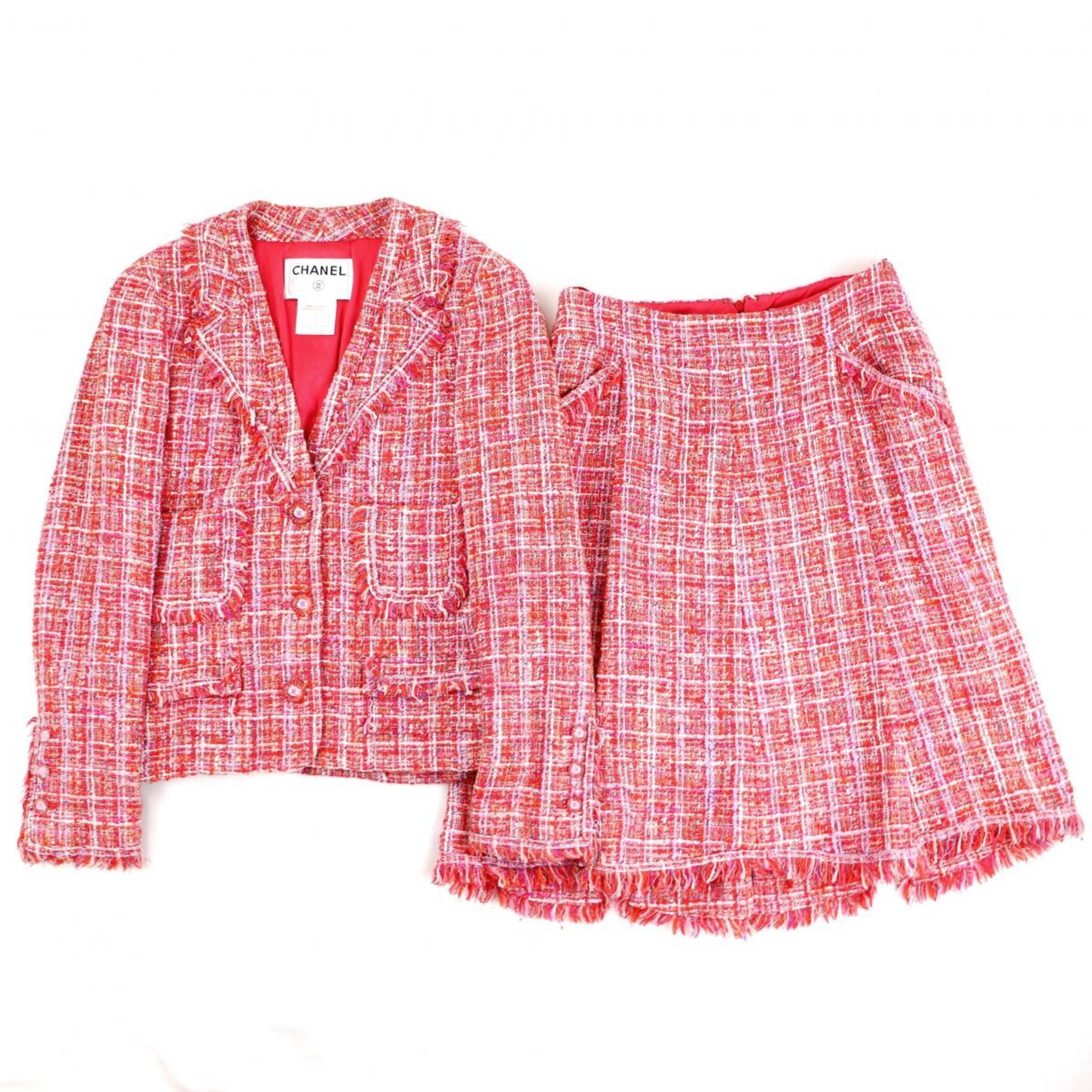 Chanel CHANEL 04P Tweed Skirt Suit Setup Jacket Cocomark Ladies 38