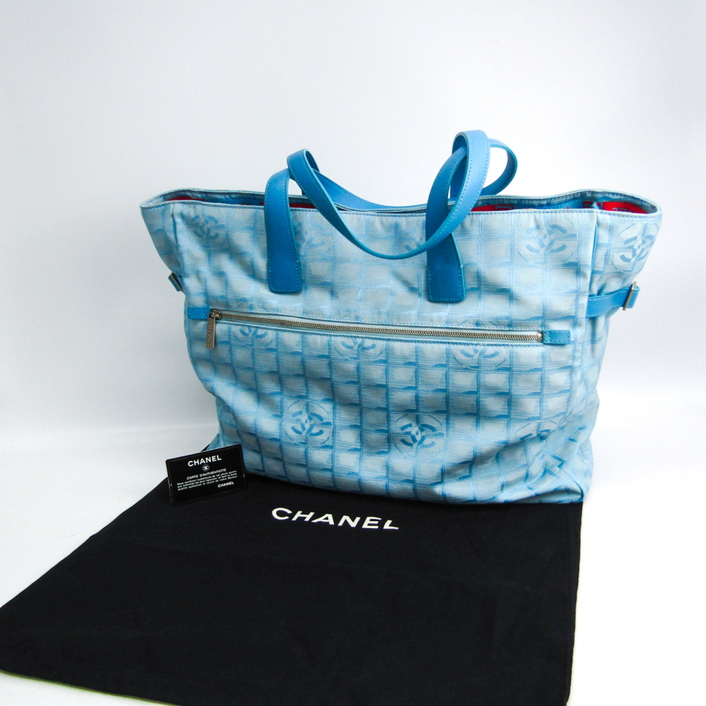 Chanel New Travel Line Women's Nylon Canvas,Leather Tote Bag Blue