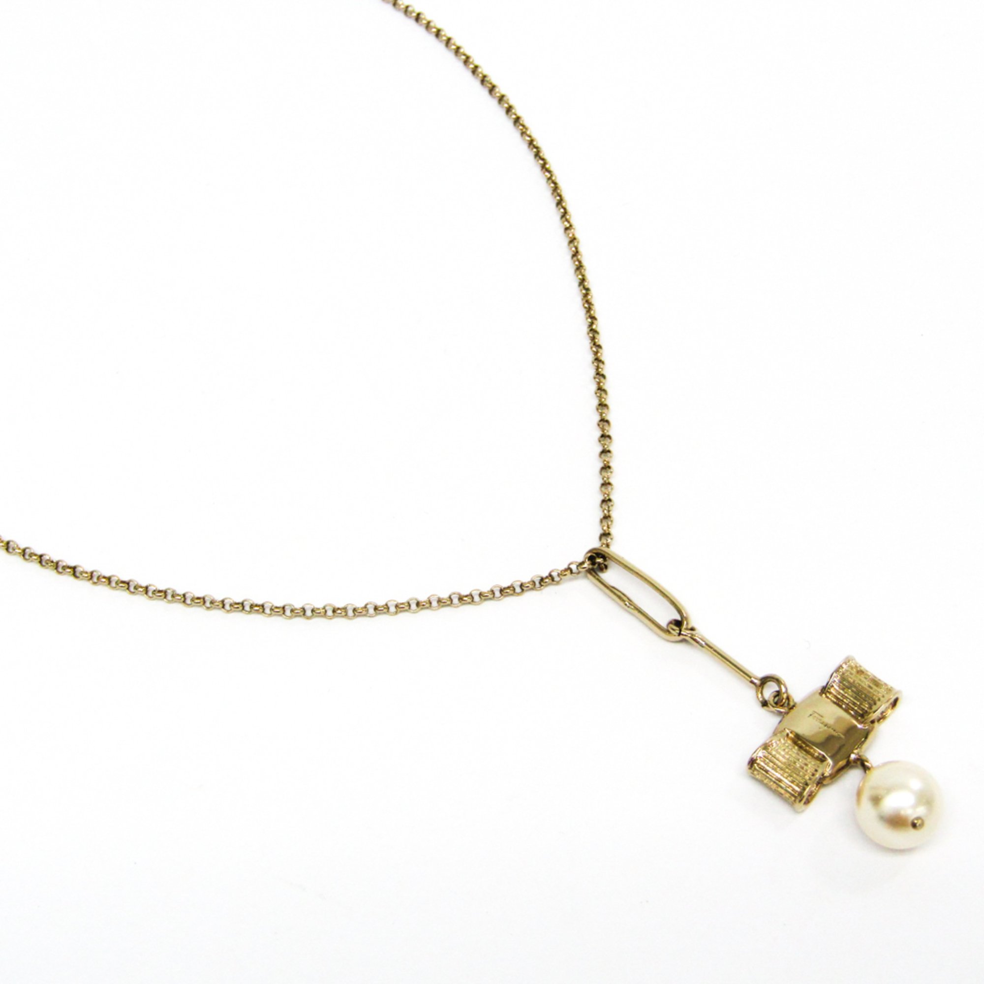 Salvatore Ferragamo Ribbon Motif Artificial pearl Metal Women's Pendant Necklace (Gold)