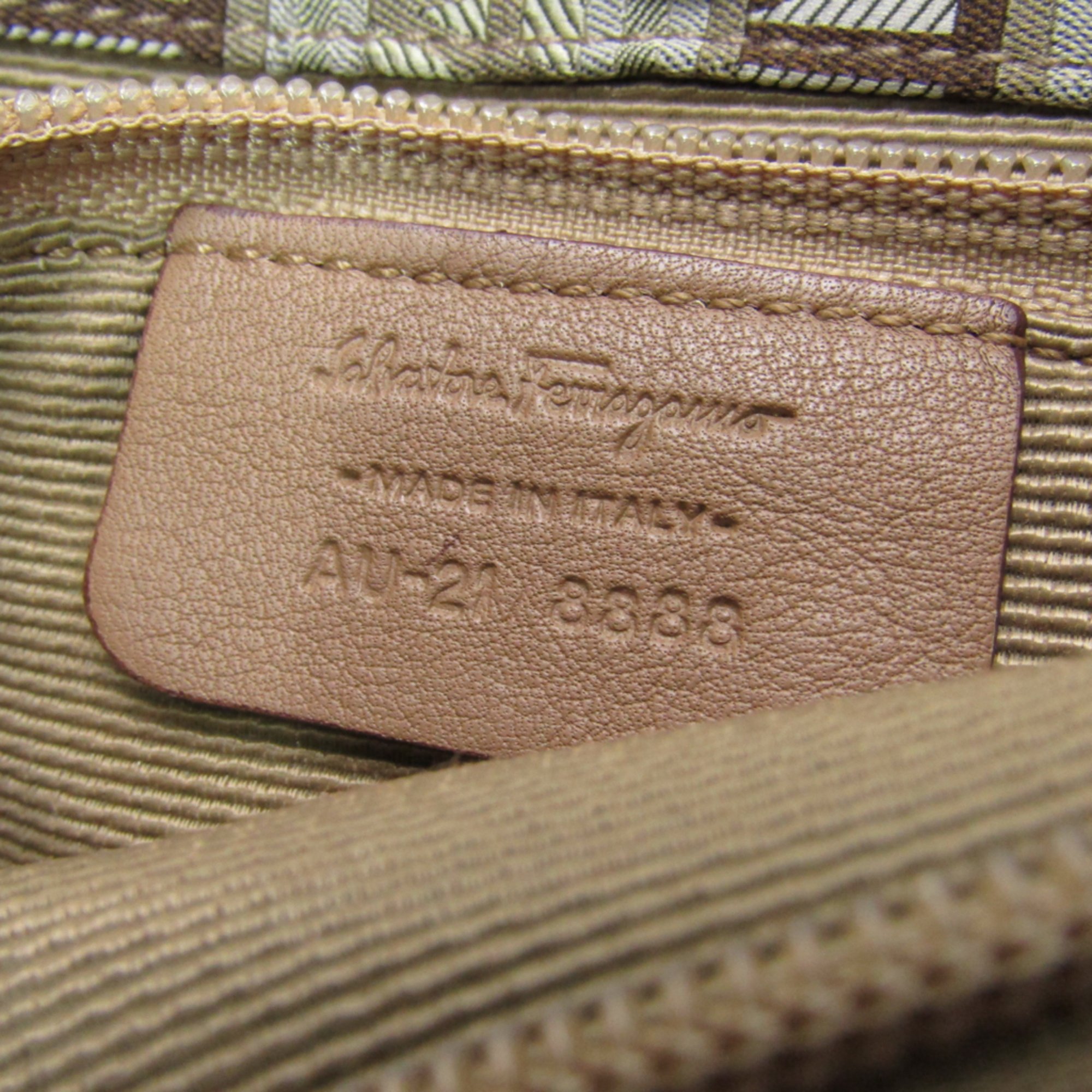 Salvatore Ferragamo Women's Leather,Canvas Shoulder Bag Beige,Brown