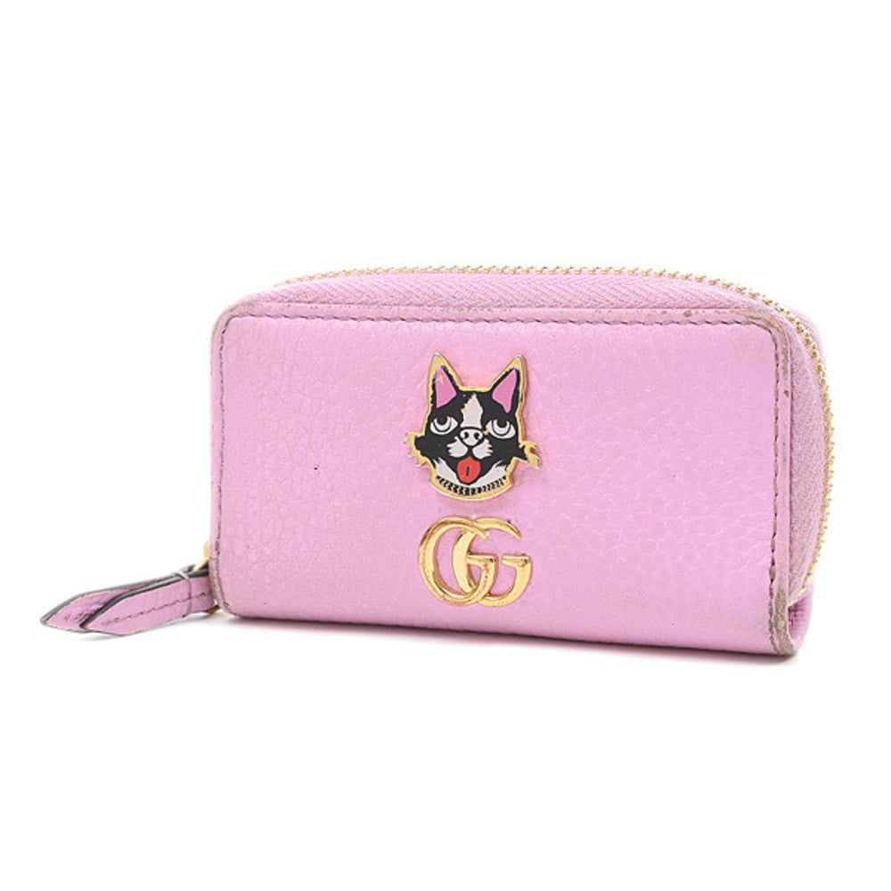 Auth GUCCI PETITE MARMONT 6-Rings Key Case Pink Leather *R.N Initials -  h25106a