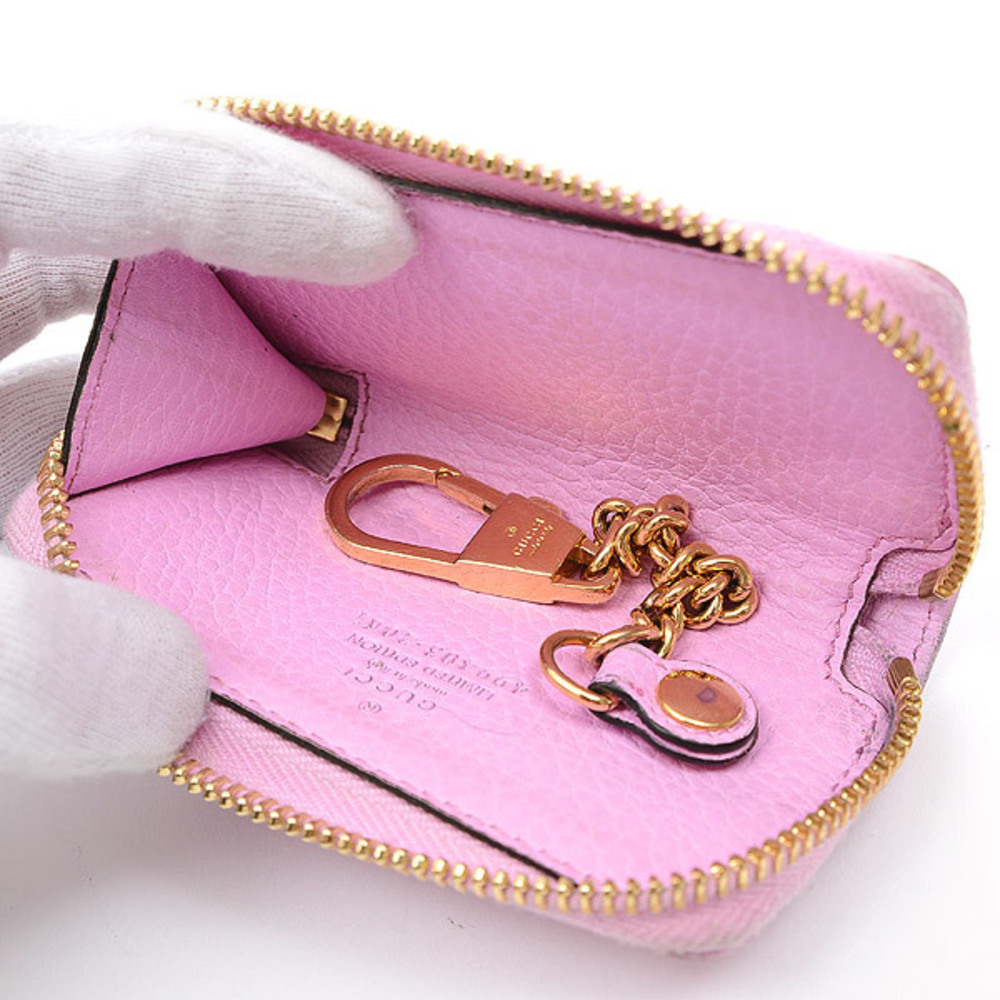 Gucci Key Case GG Marmont Pink Beige Brown Leather Rare Women's Size 6  x 9.5 cm