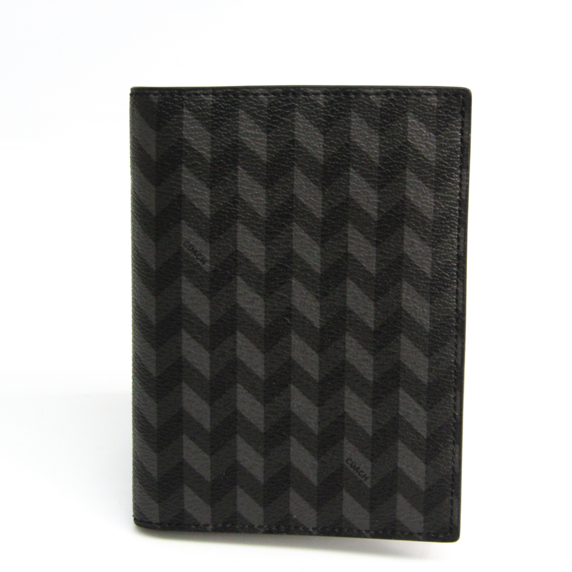 Coach Herringbone Pattern F30300 Coated Canvas Leather Passport Cover Black,Gray