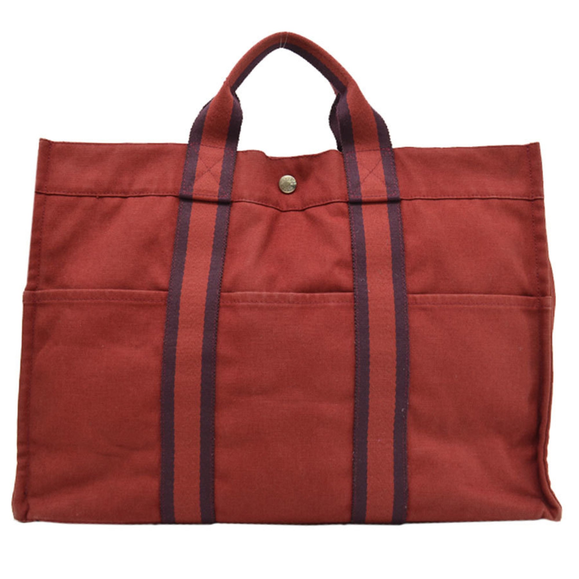 Hermes Tote Bag Fool Toe MM Bordeaux Cotton Handbag Women's Men's