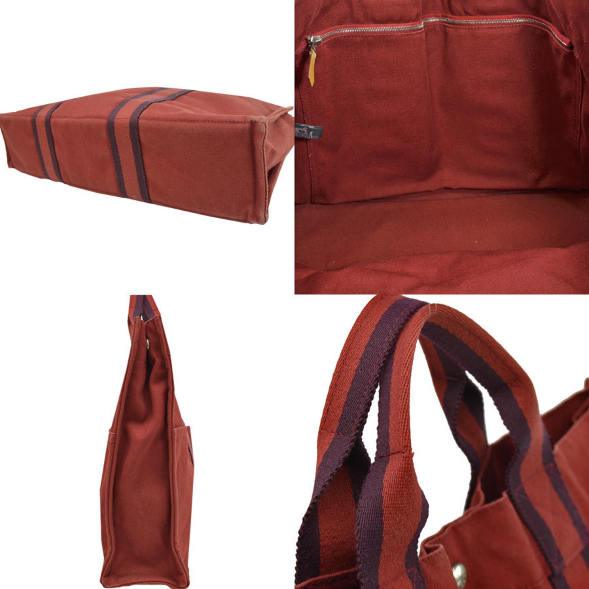 Hermes Tote Bag Fool Toe MM Bordeaux Cotton Handbag Women's Men's