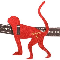 HERMES Petit H Monkey Charm Leather Red