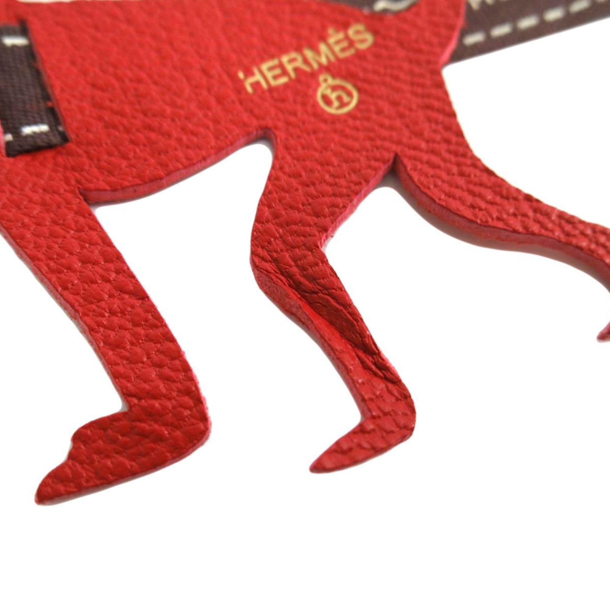 HERMES Petit H Monkey Charm Leather Red