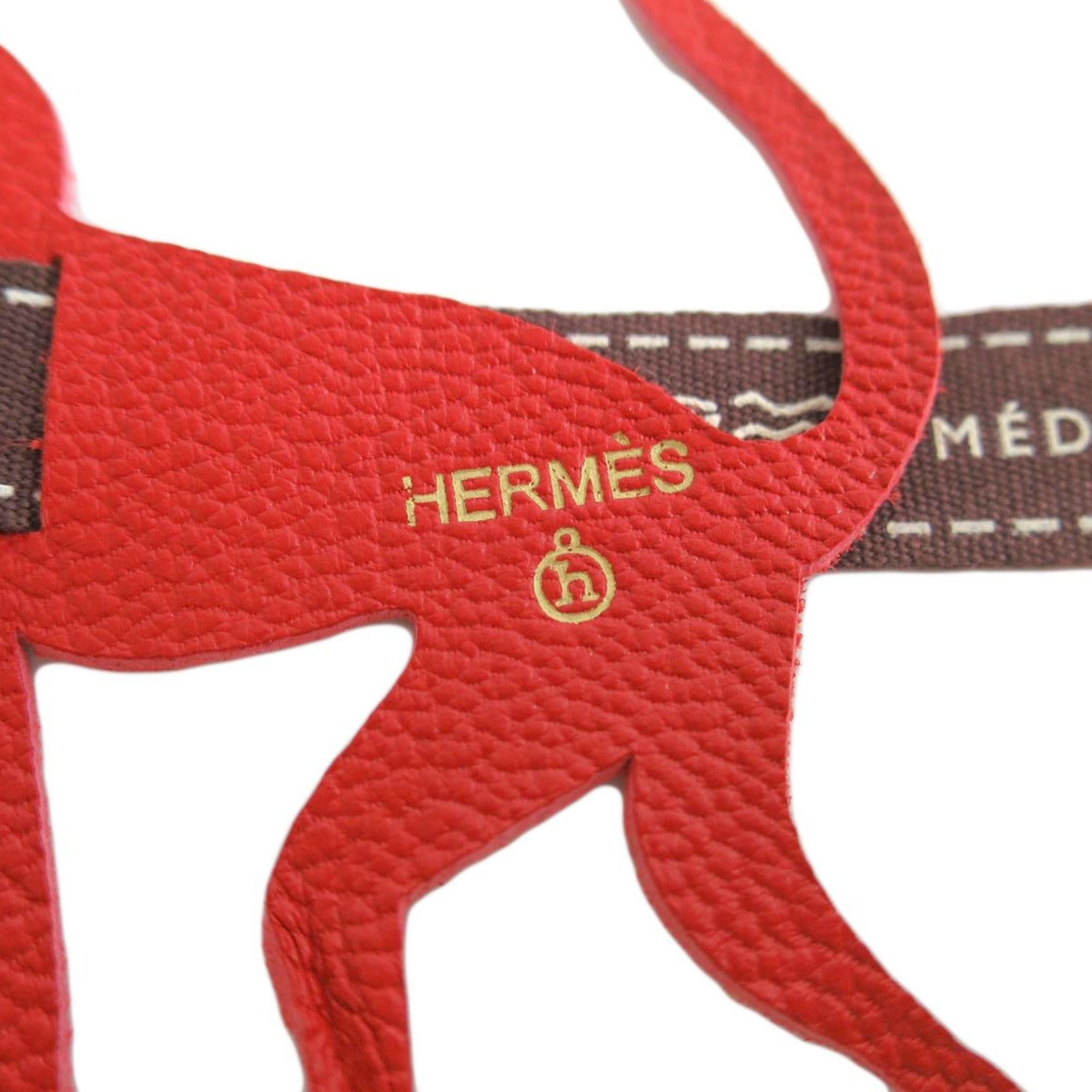 HERMES Petit H Monkey Charm Leather Red