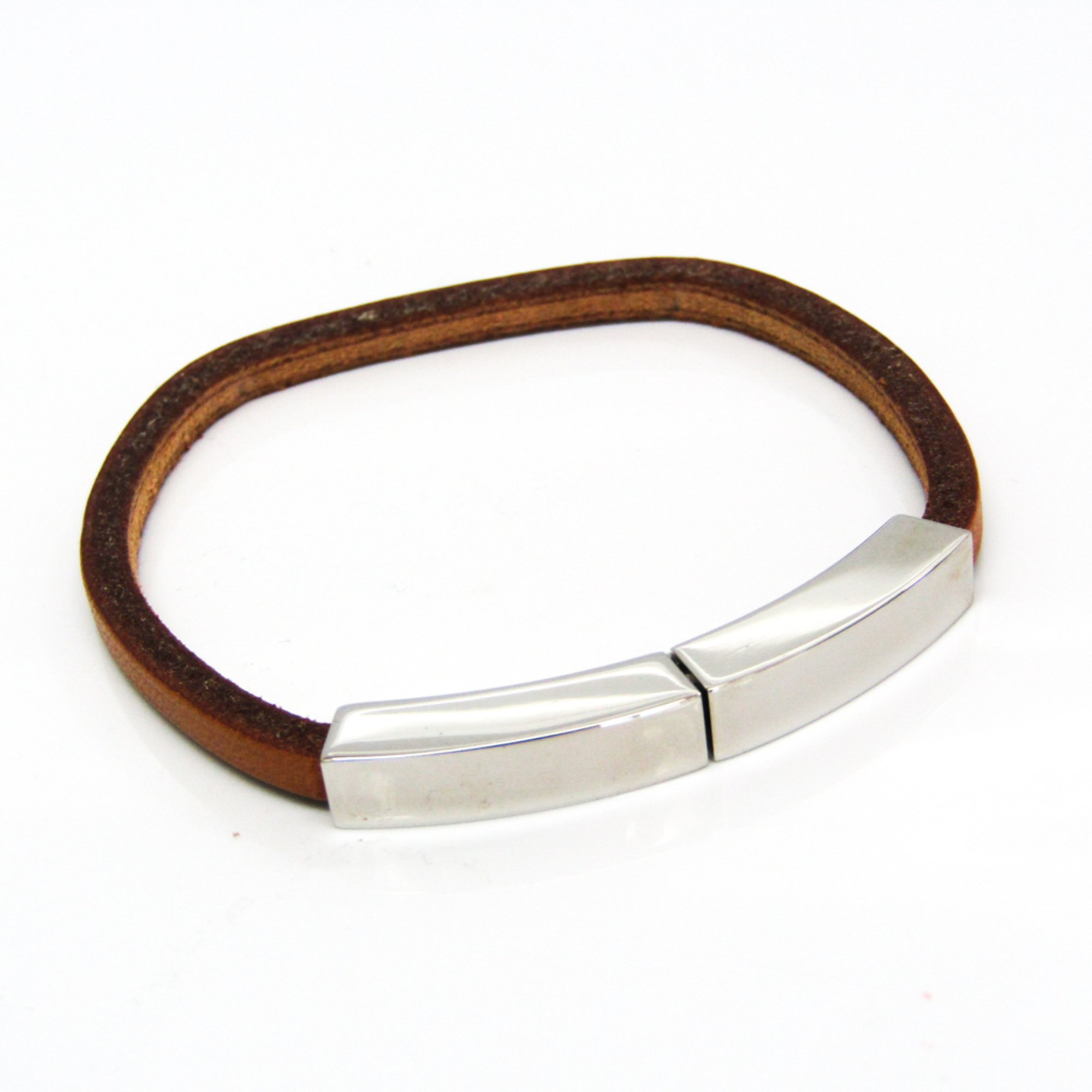 Hermes Leather,Metal Bangle Natural,Silver