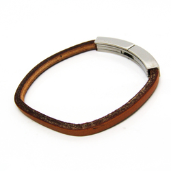 Hermes Leather,Metal Bangle Natural,Silver