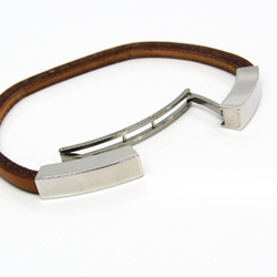 Hermes Leather,Metal Bangle Natural,Silver