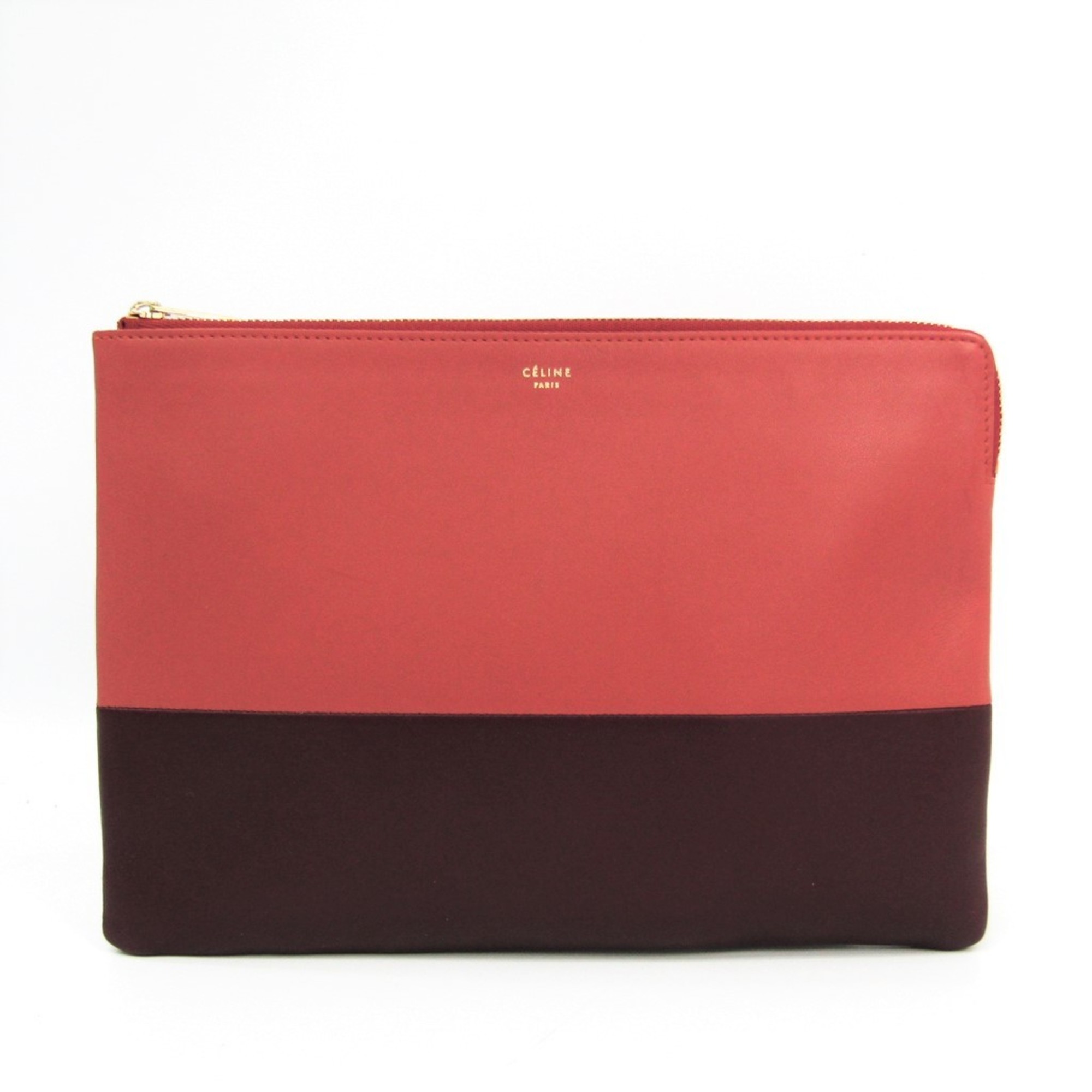Celine 100093 Women's Leather Clutch Bag Rose Pink,Bordeaux