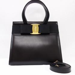 Salvatore Ferragamo Vala Series 2WAY Handbag Shoulder Bag Black Gold Hardware