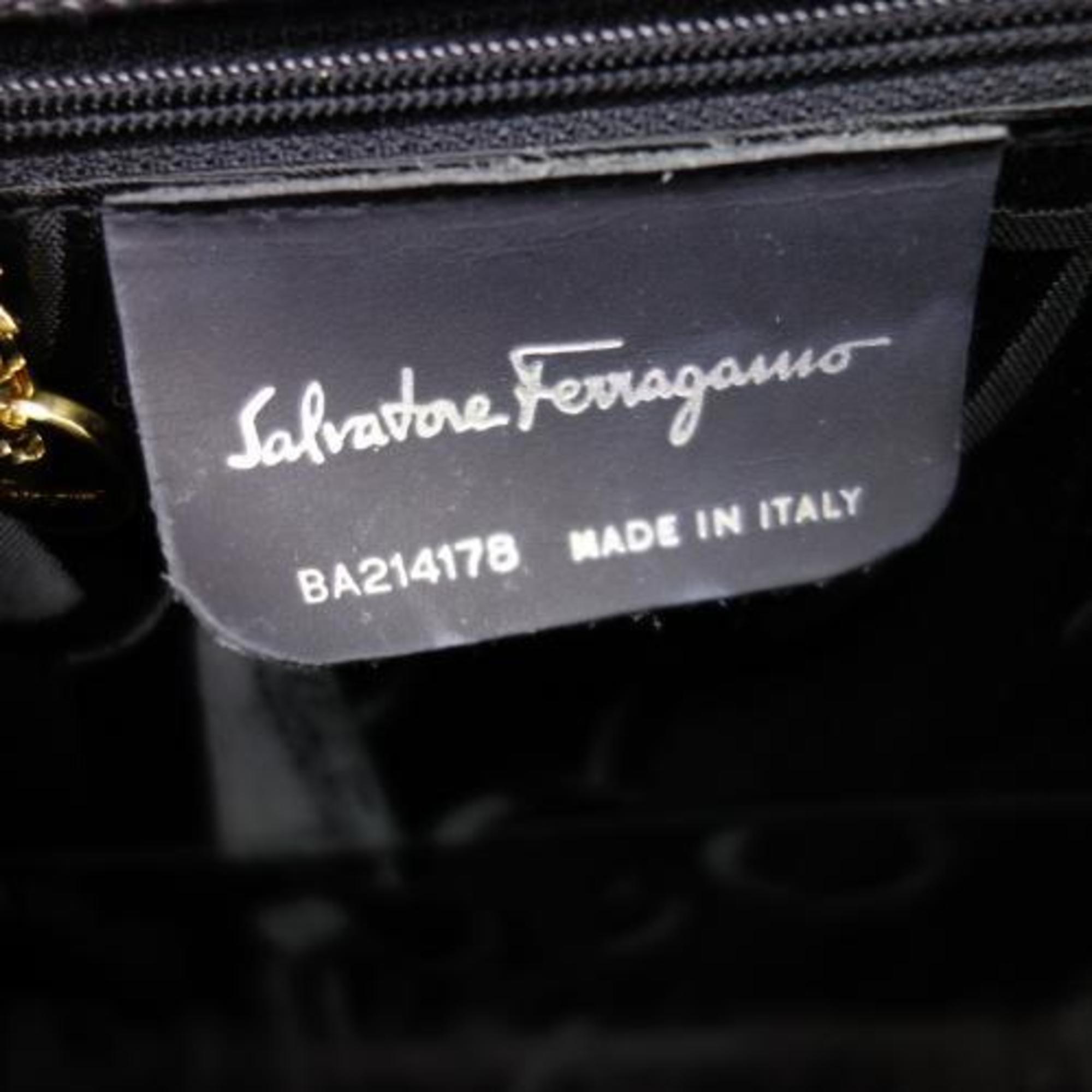 Salvatore Ferragamo Vala Series 2WAY Handbag Shoulder Bag Black Gold Hardware