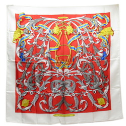 Hermes Scarf Carre 90 White Red Yellow Blue Gray Silk Ladies