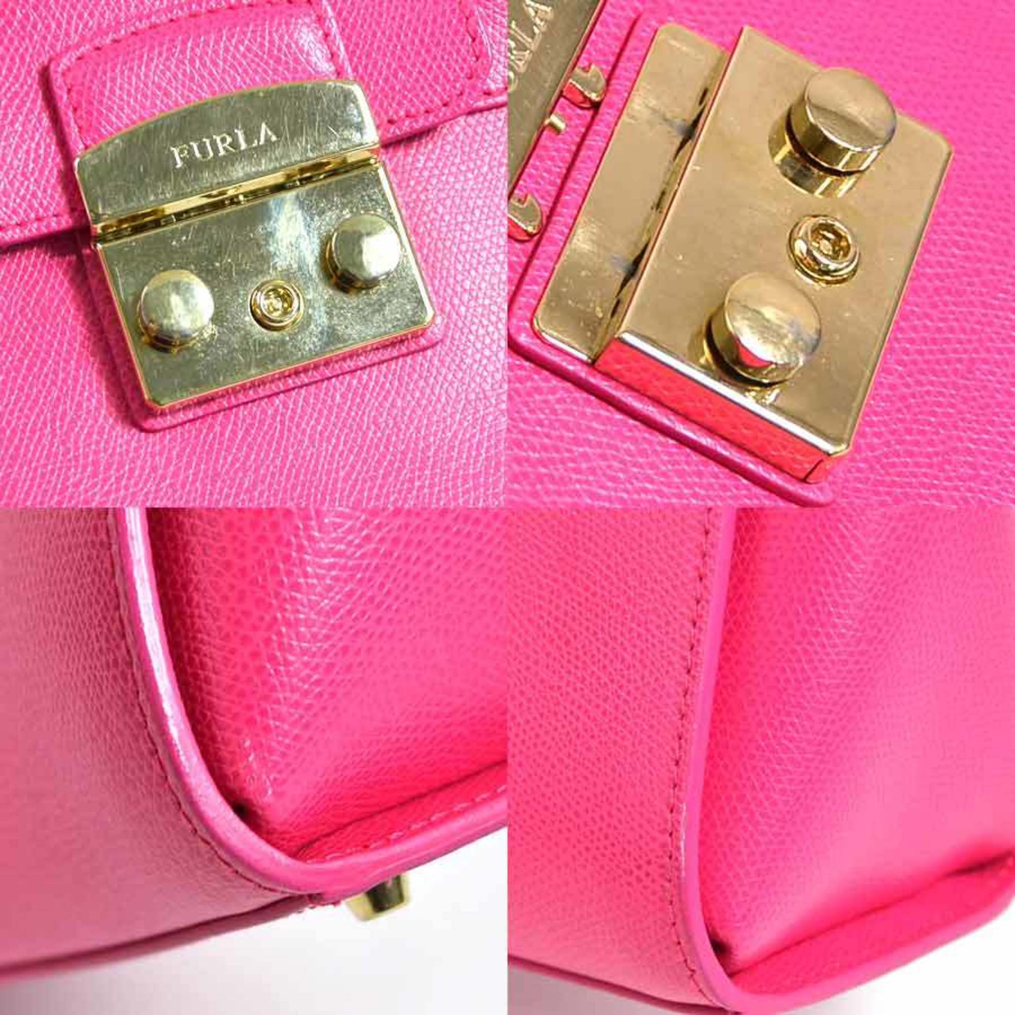 Furla Handbag Shoulder Bag 2Way Metropolis Pink Leather Bijou Gold Hardware Ladies