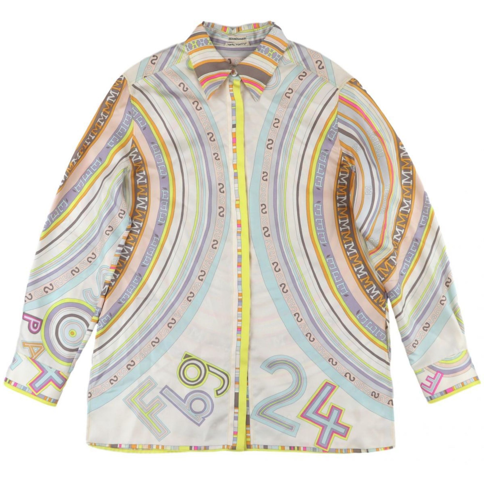 Hermes Margiela period total pattern silk blouse ladies multi 36 long sleeve shirt