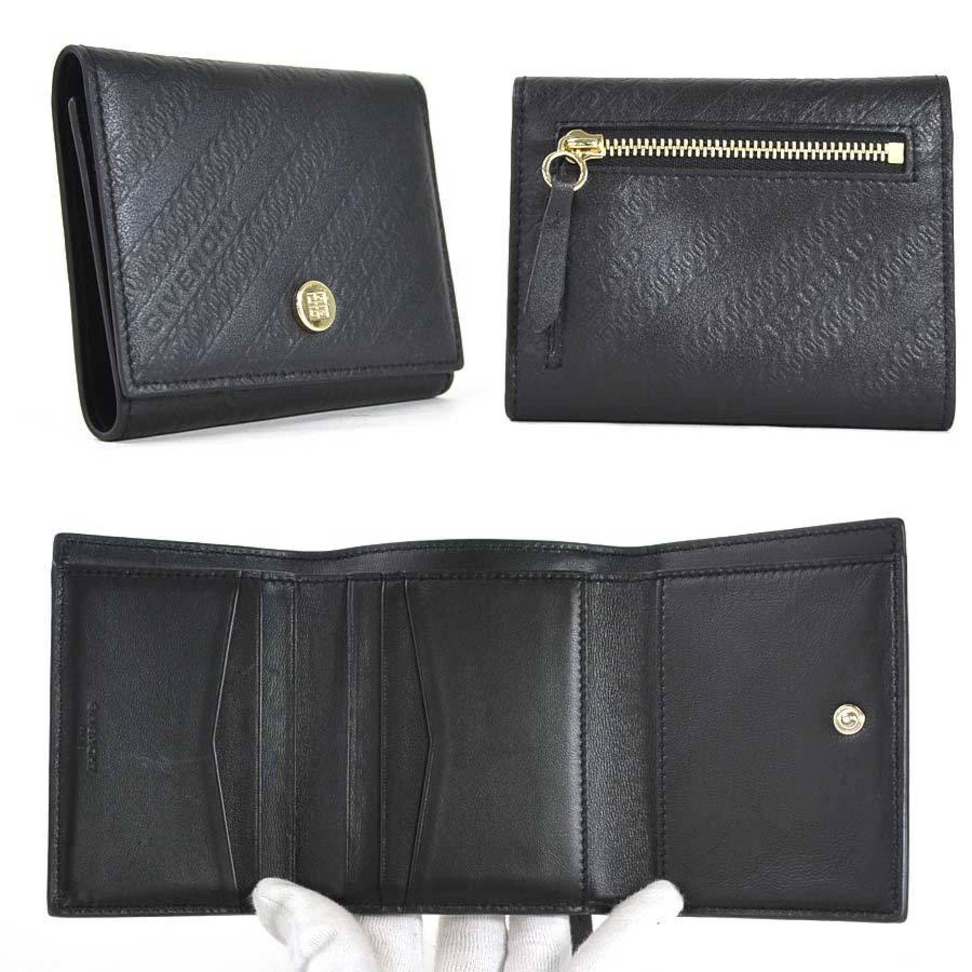 Givenchy Tri-Fold Wallet Black Leather Gold Hardware Ladies