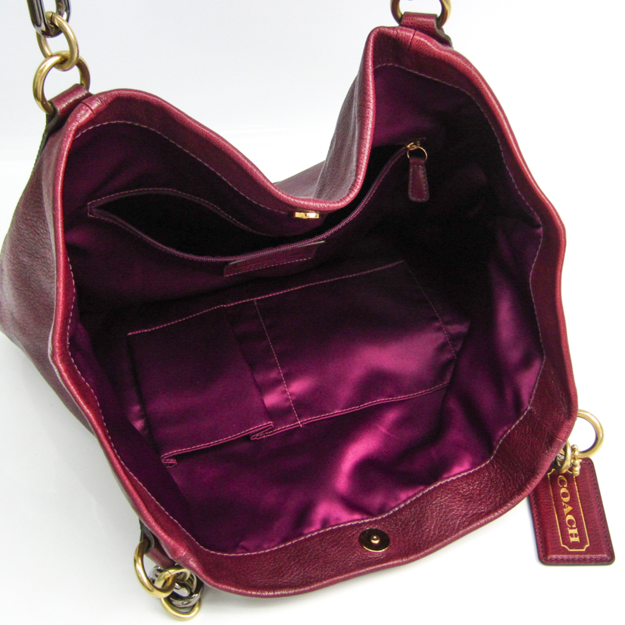 Coach Christine 14214 Women's Leather Tote Bag Dark Purple,Wine