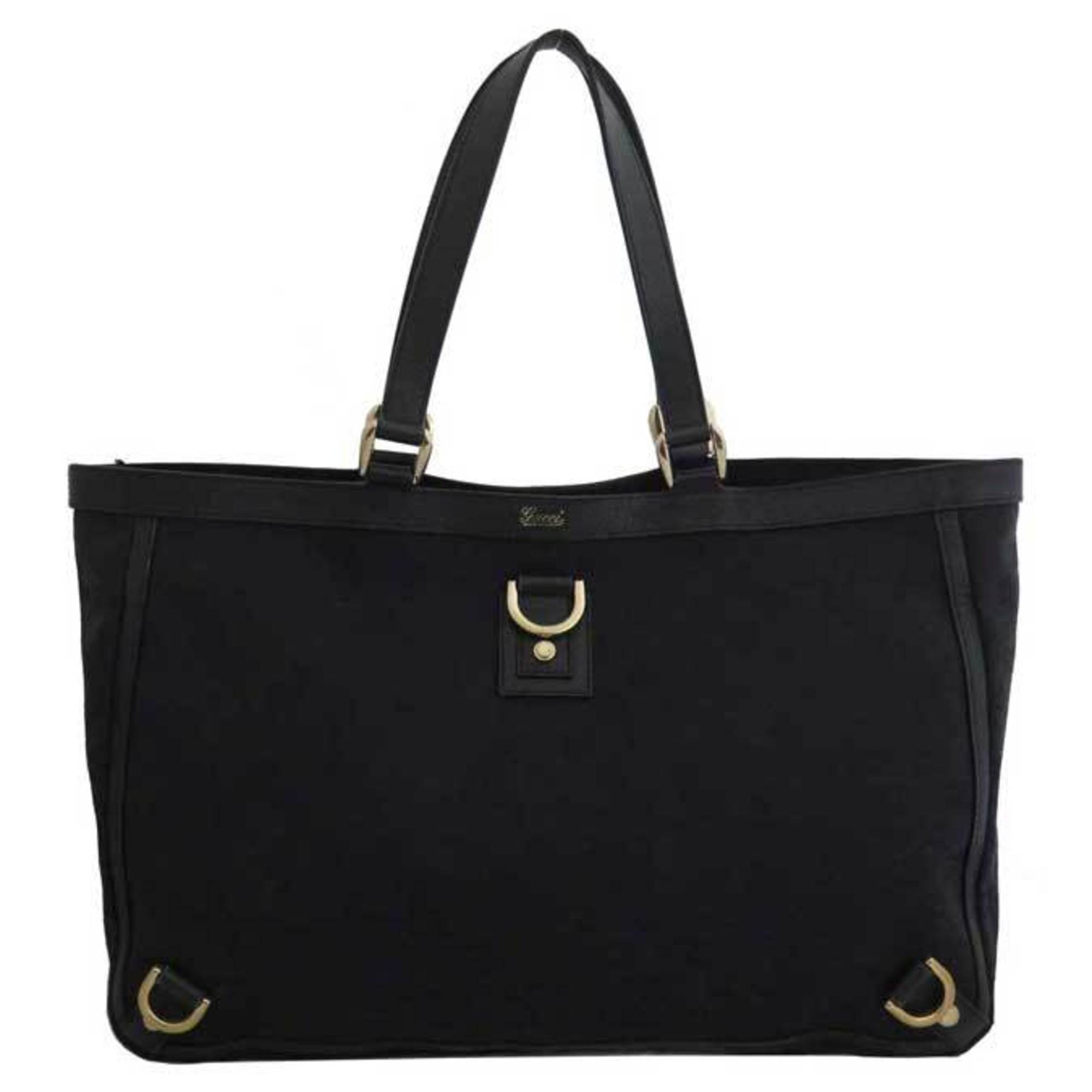 Gucci Bag GG Canvas Black Gold Hardware Leather Shoulder Tote Ladies 141472