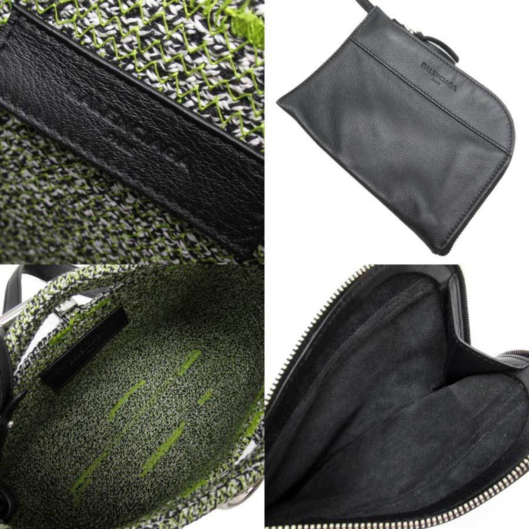 Balenciaga BALENCIAGA Shoulder Bag Black White Green Leather Ladies