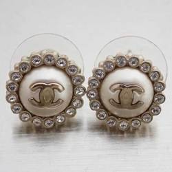Chanel CHANEL Earrings Coco Mark Light Gold White Silver Fake Pearl Rhinestone Logo Ladies