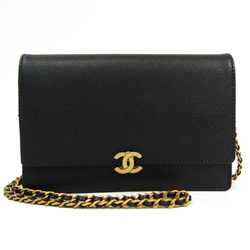 Chanel Women's Leather Chain/Shoulder Wallet Black