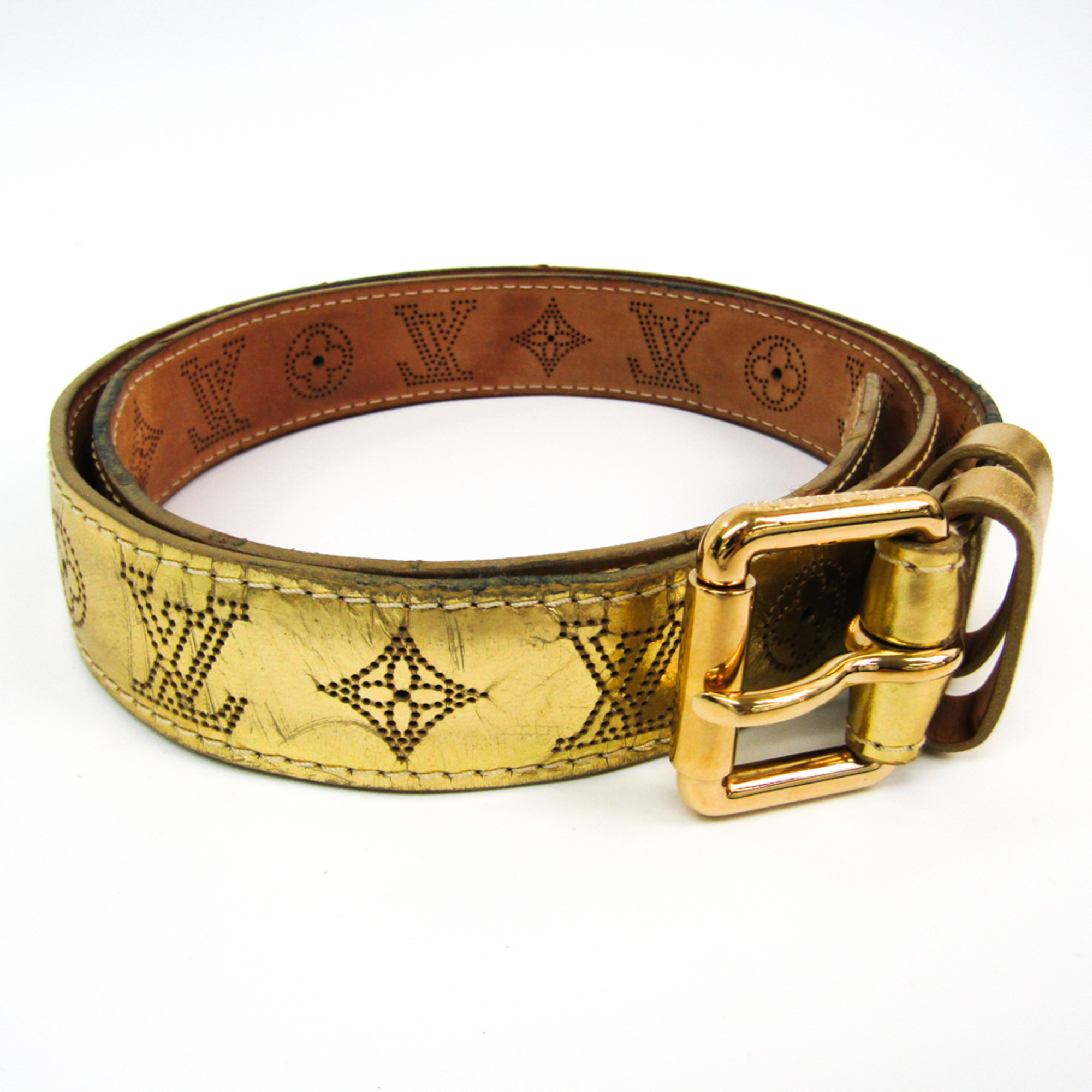 Louis Vuitton Saint Tulle Perfo Monogram Mahina M6930 Unisex Standard Belt Gold