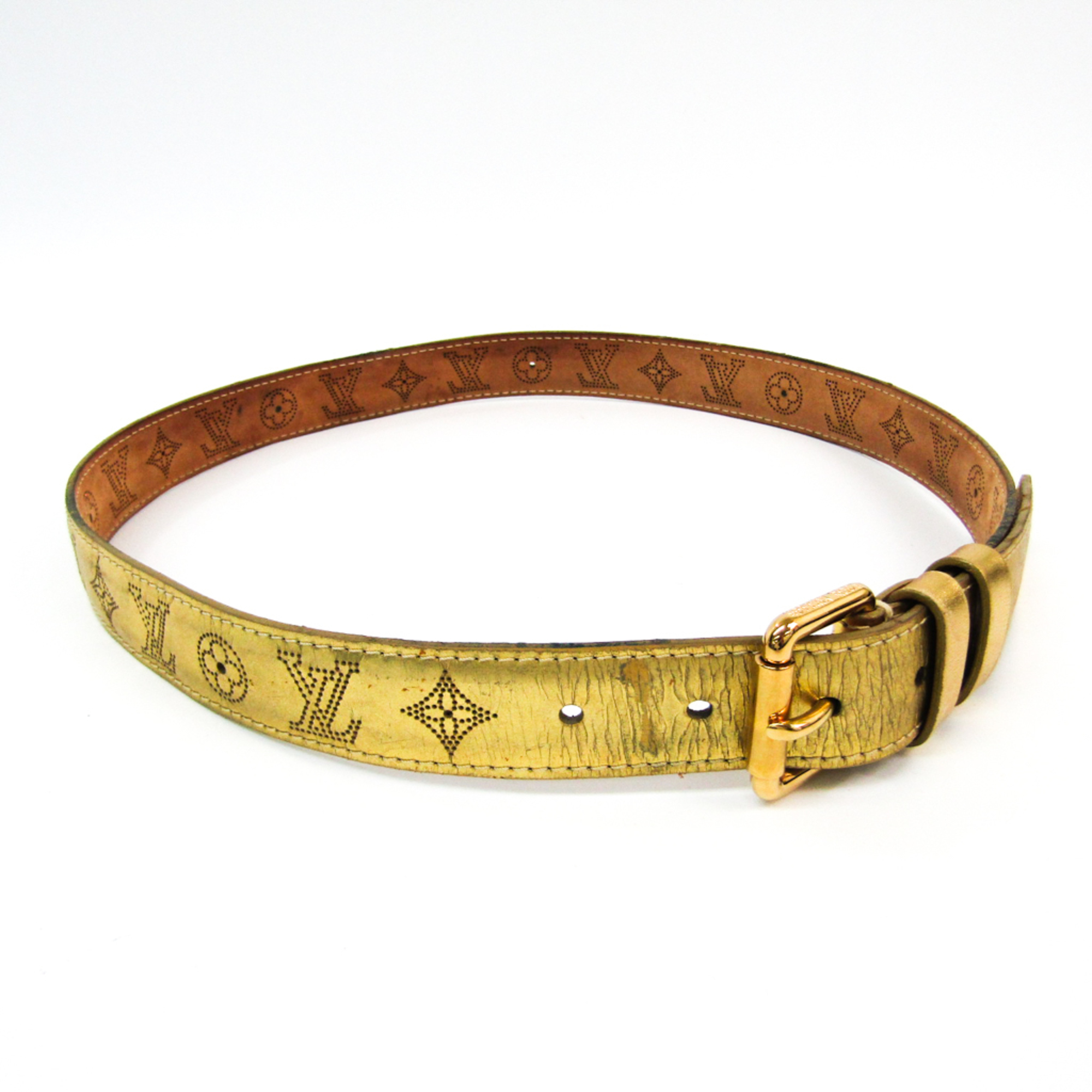 Louis Vuitton Saint Tulle Perfo Monogram Mahina M6930 Unisex Standard Belt Gold