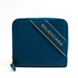 Balenciaga BLANKET BILLFOLD 466877 Unisex Leather Wallet (bi-fold) Dark Blue,Gold