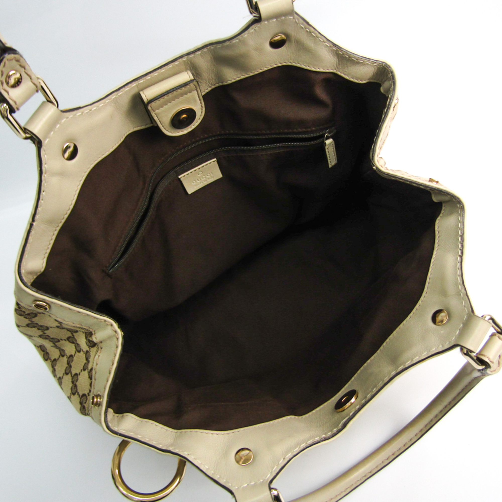 Gucci Sukey 211944 Women's Leather,GG Canvas Handbag Beige,Brown,Gray Beige