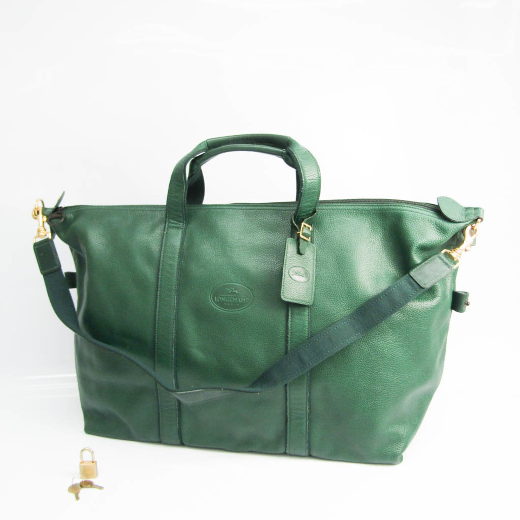 Longchamp Unisex Leather Boston Bag,Shoulder Bag Green