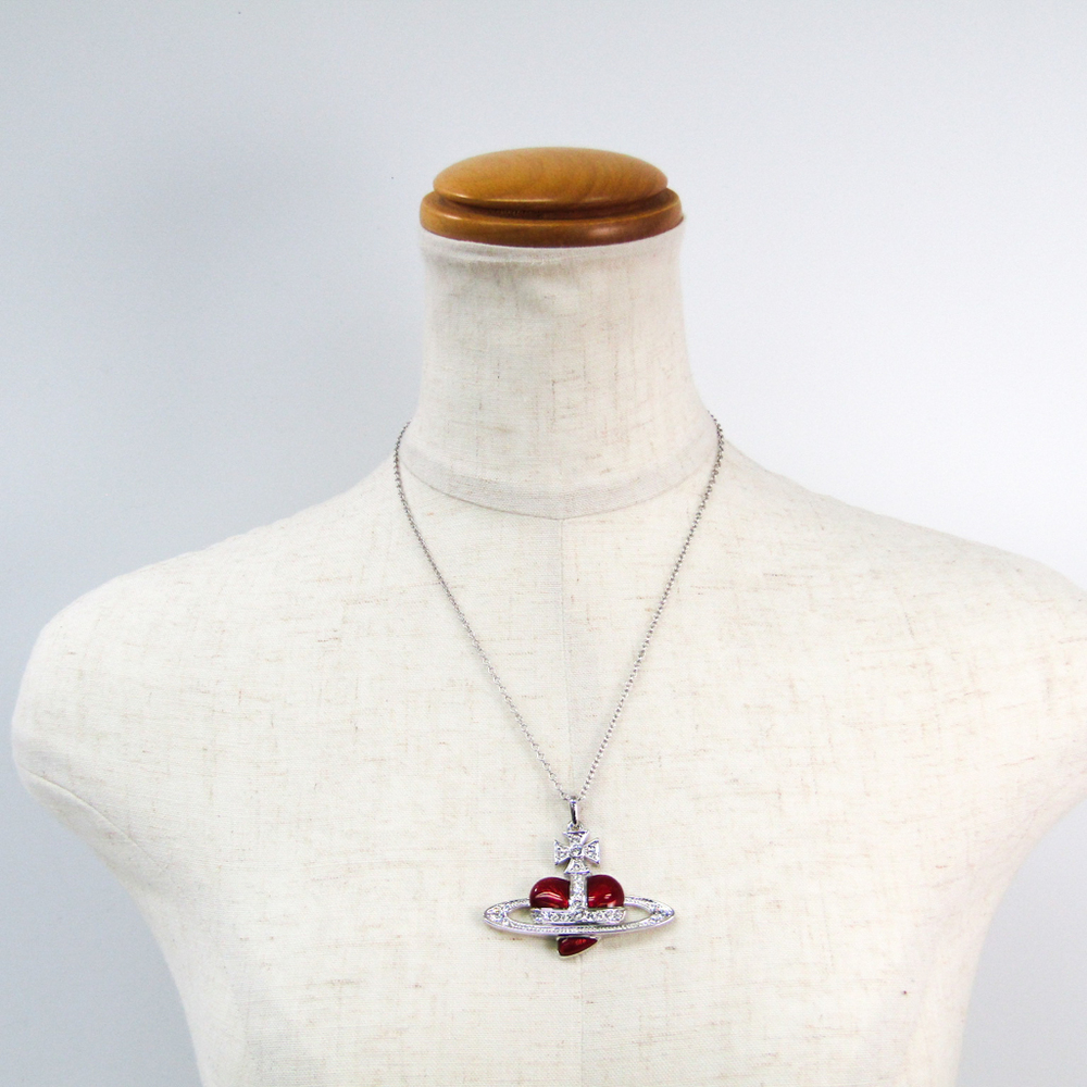 Vivienne Westwood Red Diamante Heart Necklace Silver Near Mint