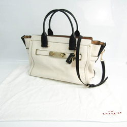 Coach Swagger 37 Carryall 34409 Women's Leather Handbag,Shoulder Bag Beige,Black,Off-white