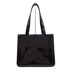CHANEL logo tote bag handbag shoulder enamel black