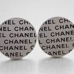 Chanel CHANEL Earrings Logo Silver Black Enamel Round Womens
