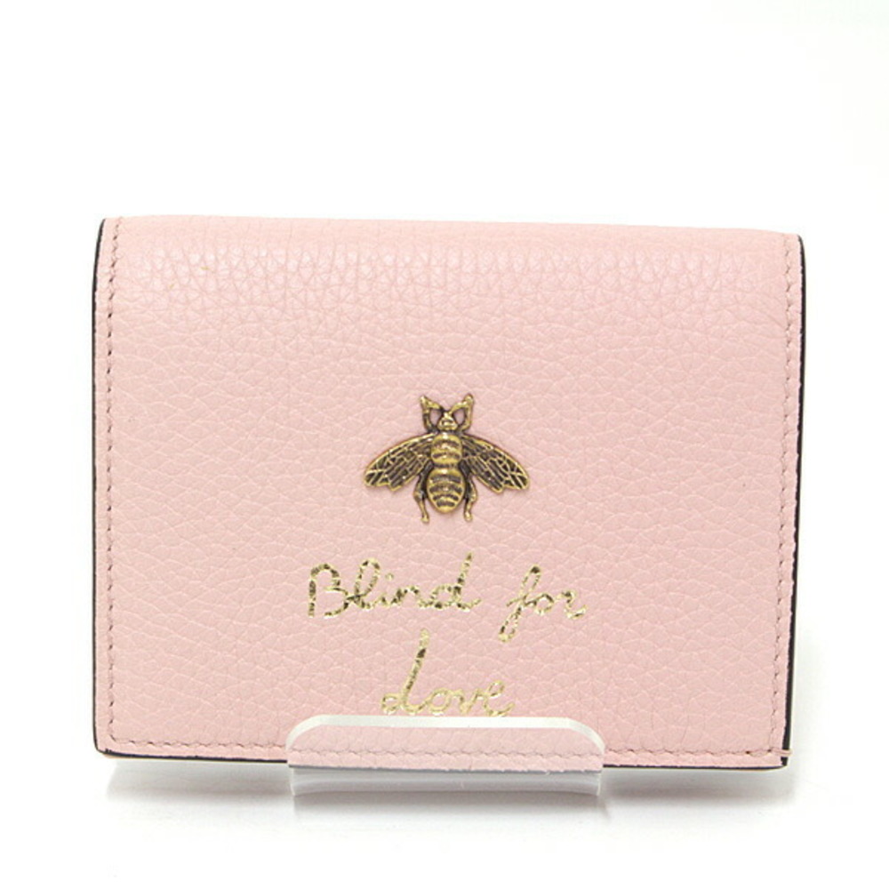 Gucci Animalier Bee Leather Card Case Light Pink 460185 Bi-Fold Mini Wallet  Compact