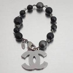 Chanel CHANEL Bracelet Coco Mark Gunmetal Black Faux Pearl Bangle Logo Women's e44722a