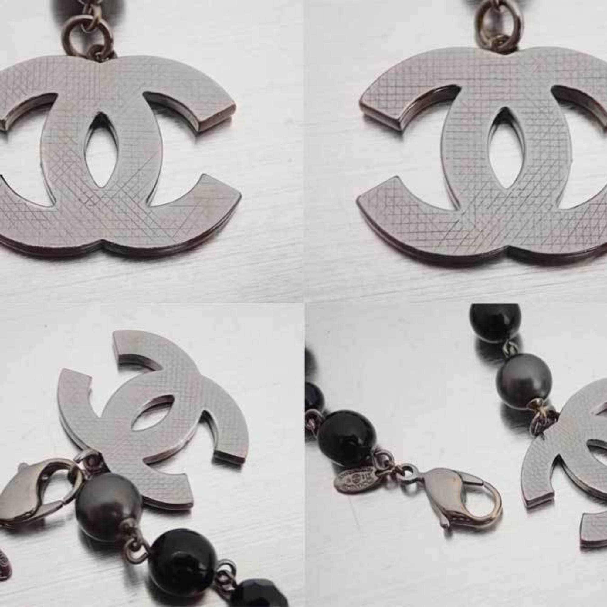 Chanel CHANEL Bracelet Coco Mark Gunmetal Black Faux Pearl Bangle Logo Women's e44722a