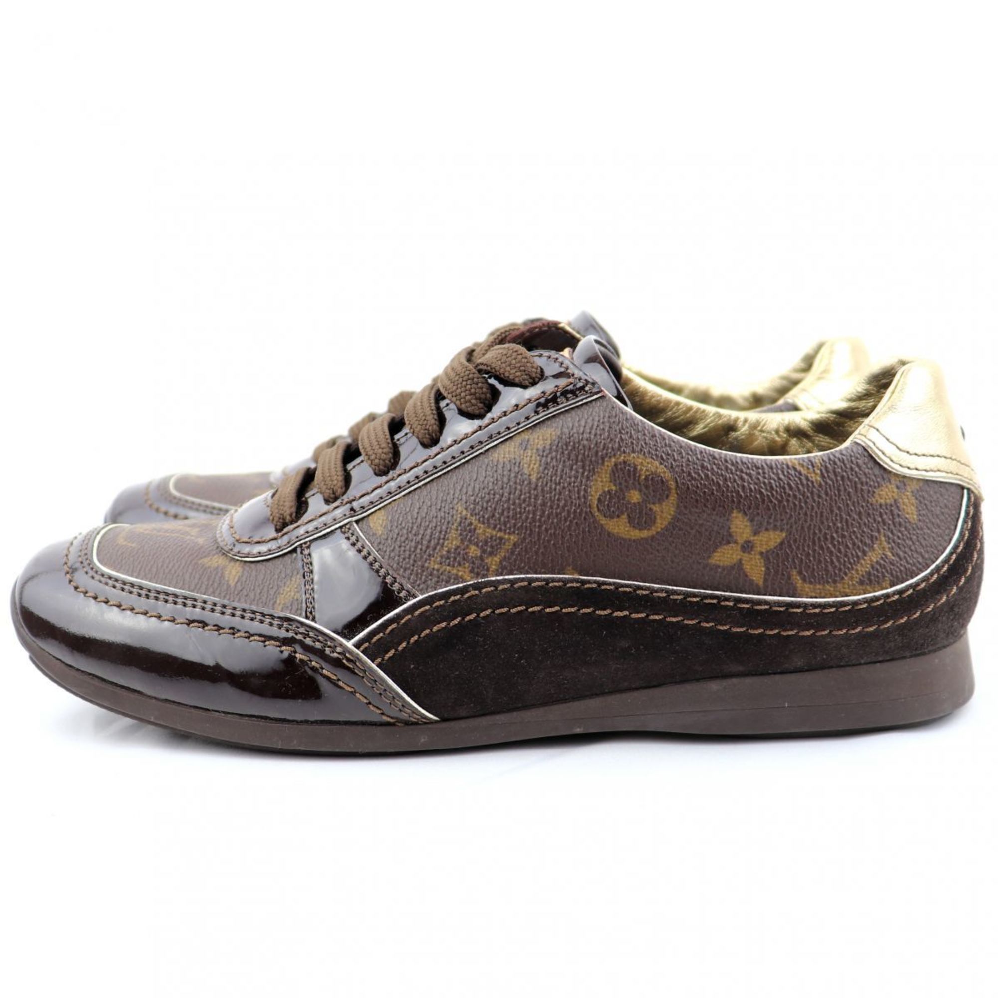 Louis Vuitton Monogram Low Cut Sneakers Women's Brown 36.5 Suede Leather x Patent